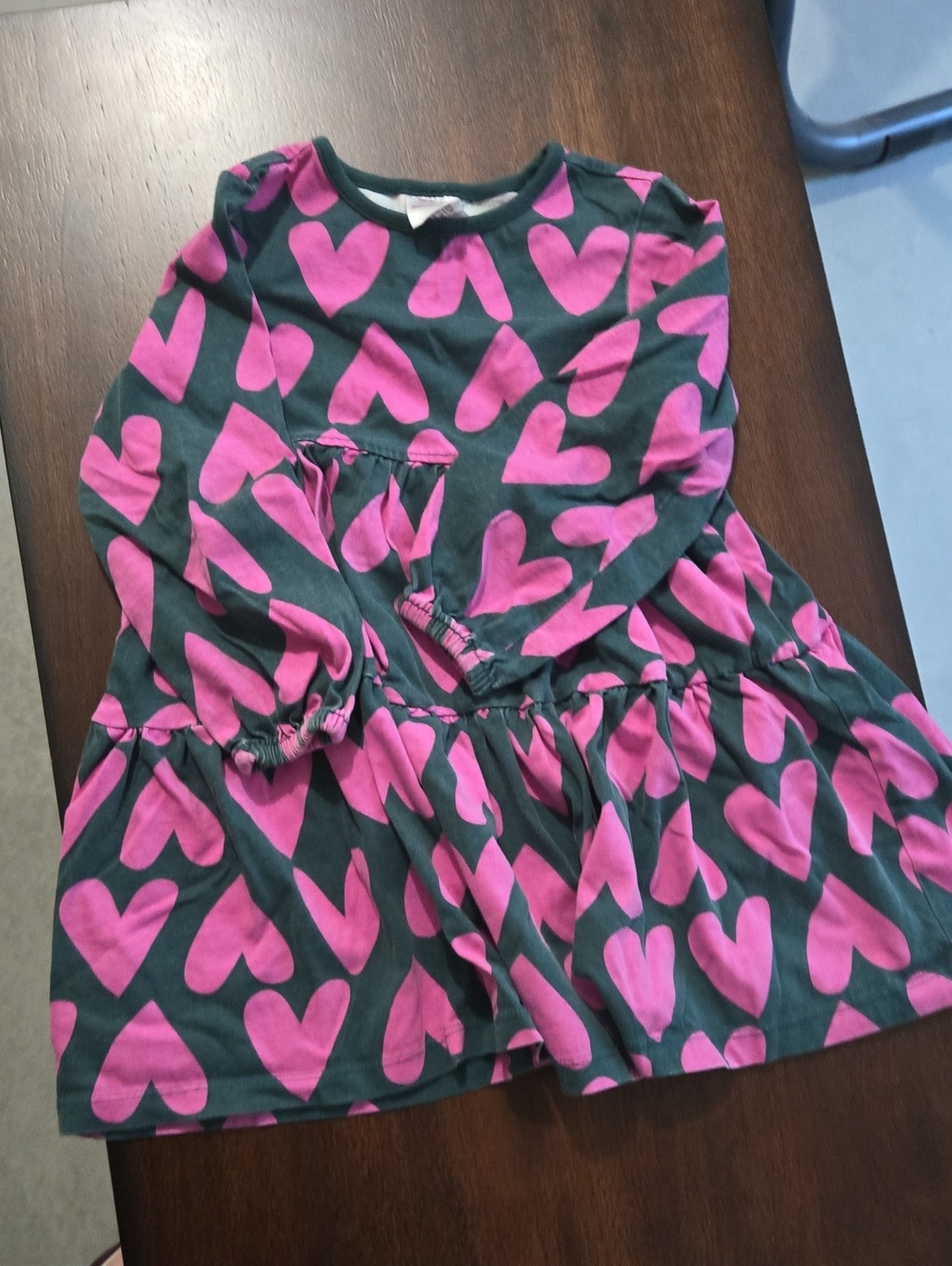 Hanna Andersson Green Dress with Pink Heart Print
